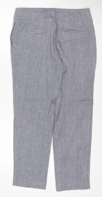 Next Women Grey UK 12 Linen Blend Straight Trousers Pockets
