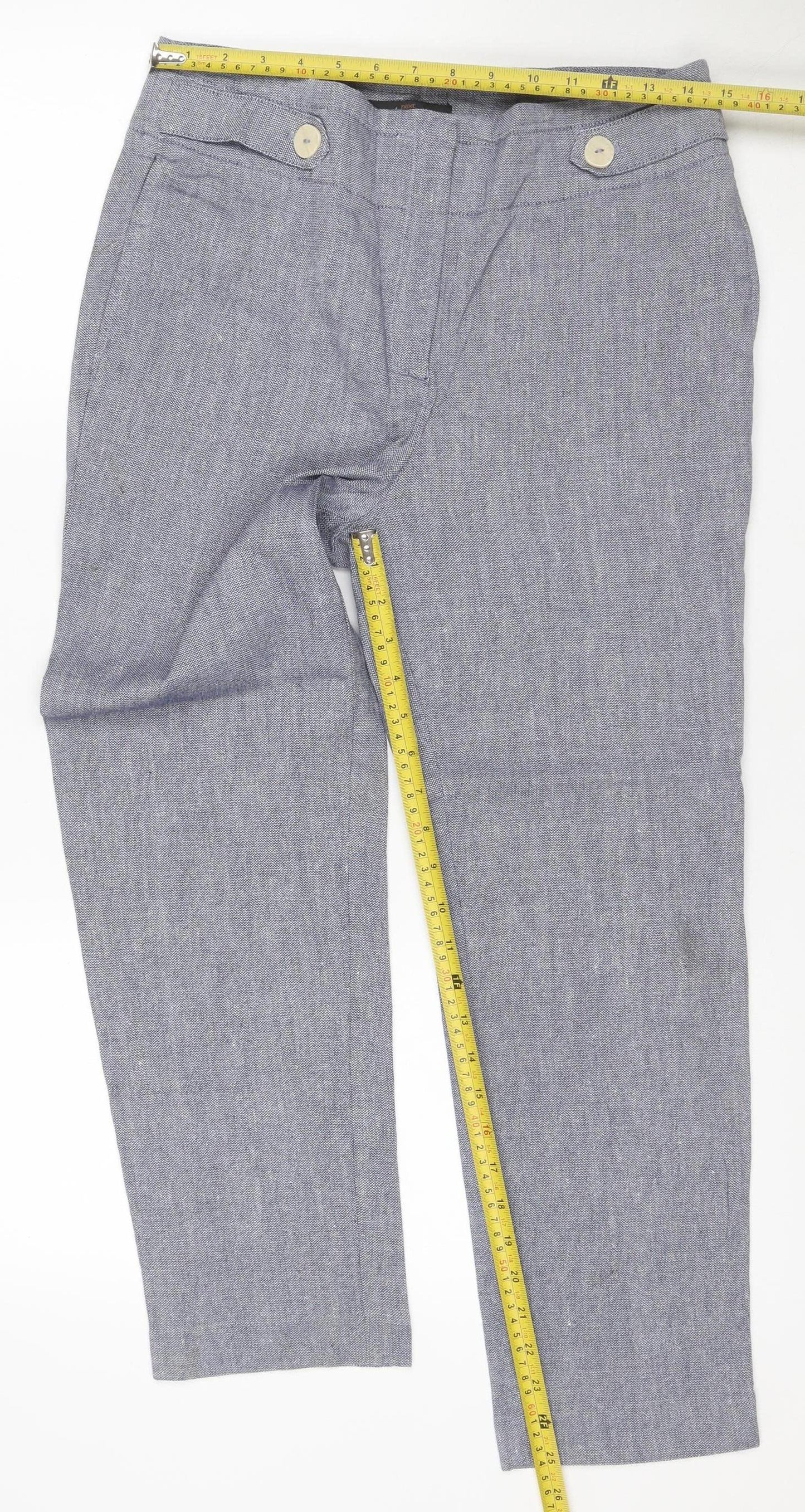 Next Women Grey UK 12 Linen Blend Straight Trousers Pockets