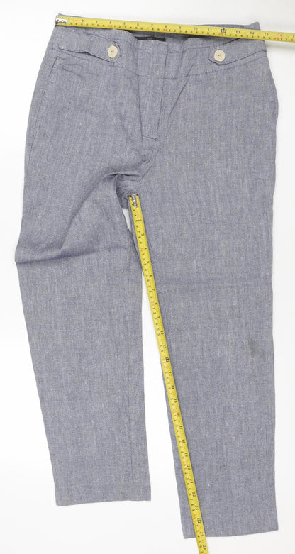 Next Women Grey UK 12 Linen Blend Straight Trousers Pockets