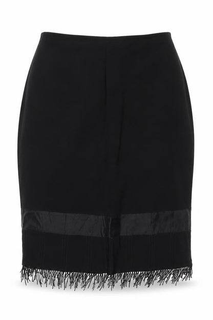Kaiko Women's Black UK 14 Silk Fringe Beaded Pencil Knee Skirt
