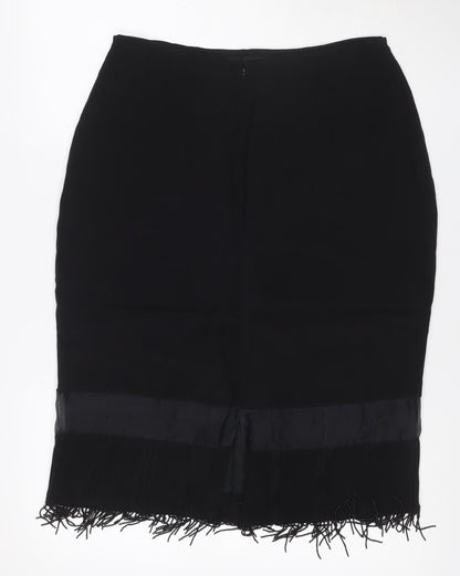 Kaiko Women's Black UK 14 Silk Fringe Beaded Pencil Knee Skirt