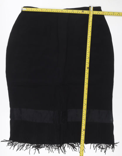 Kaiko Women's Black UK 14 Silk Fringe Beaded Pencil Knee Skirt