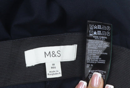 Marks and Spencer Women’s Blue Size 18 Regular Wide-Leg Stretch Trousers
