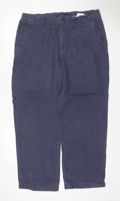 Marks & Spencer Women’s Blue Linen Straight Trousers UK 16 34W 29L