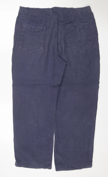 Marks & Spencer Women’s Blue Linen Straight Trousers UK 16 34W 29L
