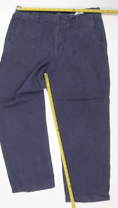 Marks & Spencer Women’s Blue Linen Straight Trousers UK 16 34W 29L