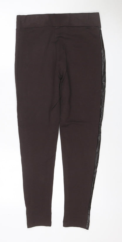 Marks and Spencer Women's Black UK 12 Regular Faux Leather Panel Leggings