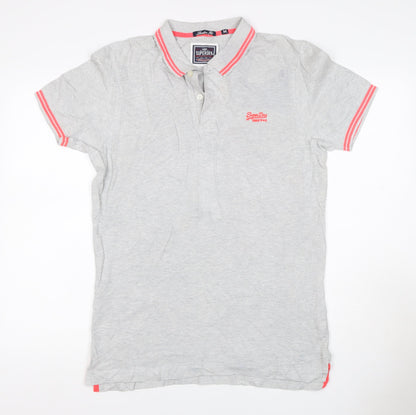 Superdry Men’s Grey Pink Trim Logo Cotton Polo Shirt M