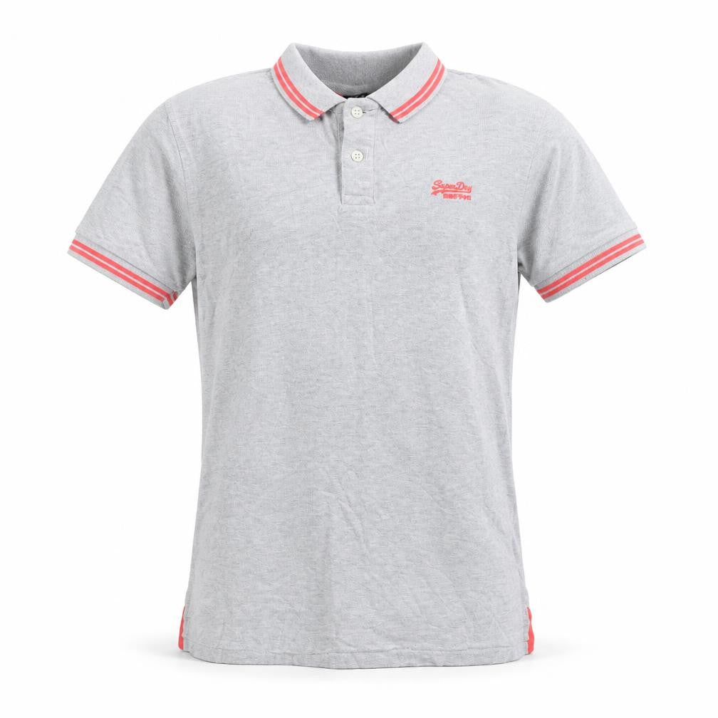 Superdry Men’s Grey Pink Trim Logo Cotton Polo Shirt M