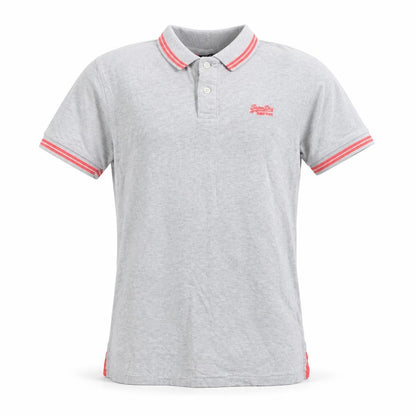 Superdry Men’s Grey Pink Trim Logo Cotton Polo Shirt M