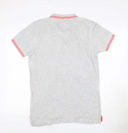 Superdry Men’s Grey Pink Trim Logo Cotton Polo Shirt M