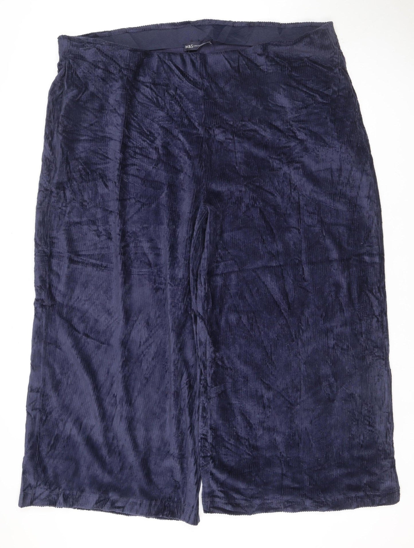M&S Collection Women’s Navy Blue Velvet Trousers UK 22 Short Stretch