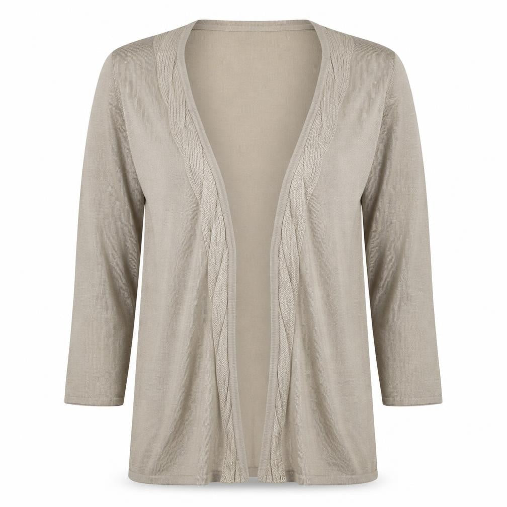 Windsmoor Women’s Beige L Open Cable-Knit V-Neck Longline Cardigan