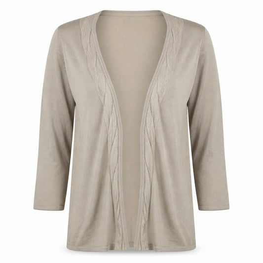 Windsmoor Women’s Beige L Open Cable-Knit V-Neck Longline Cardigan