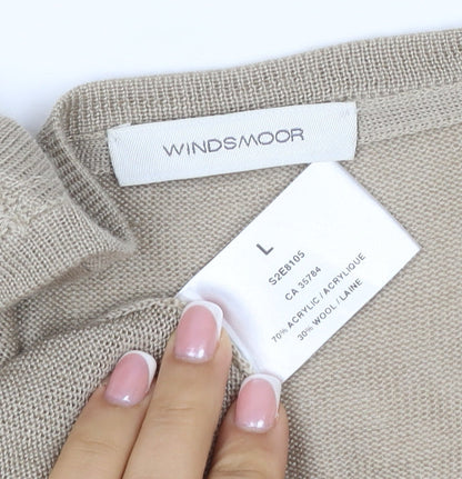 Windsmoor Women’s Beige L Open Cable-Knit V-Neck Longline Cardigan