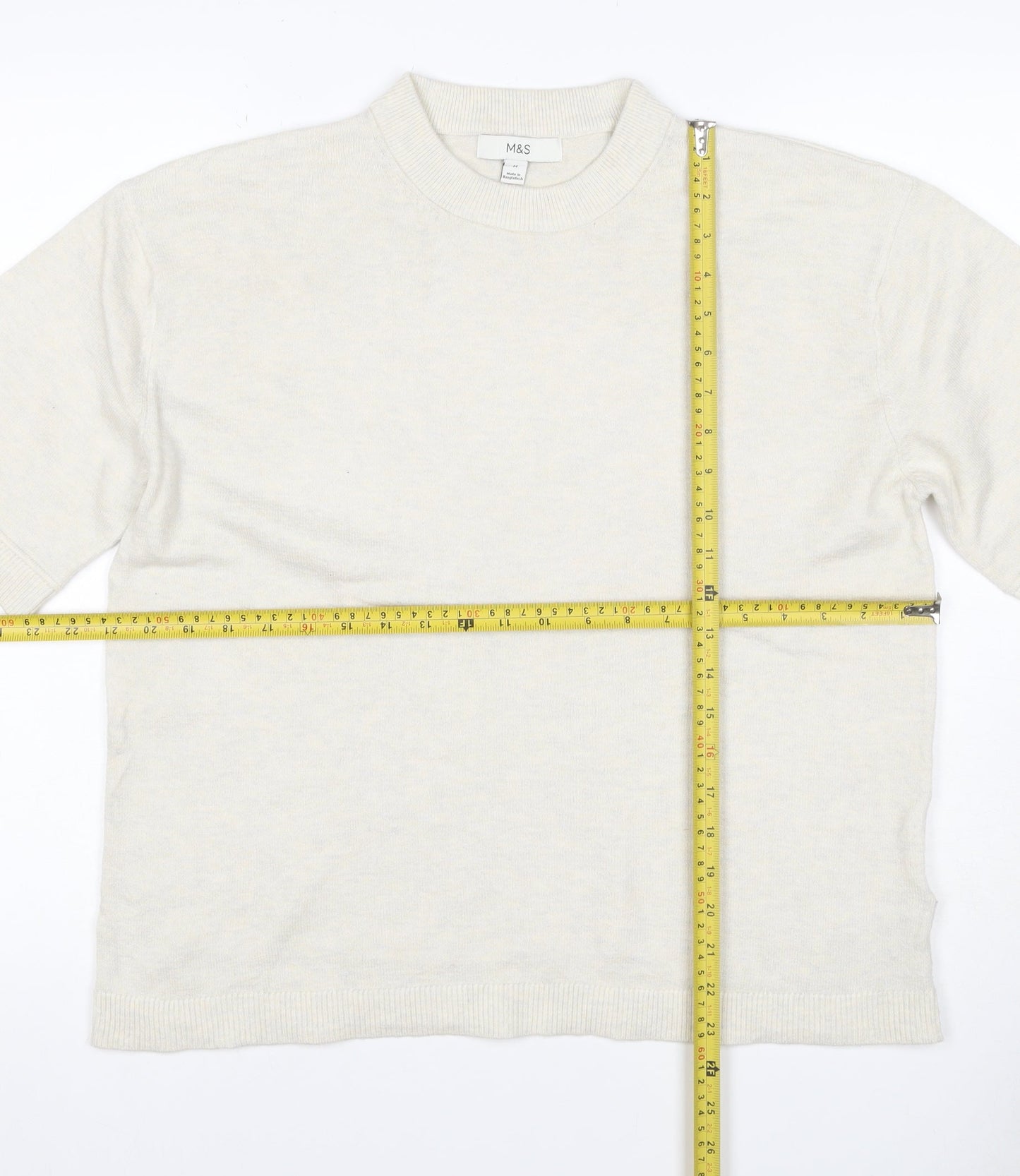 Marks and Spencer Women Ivory M Short Sleeve Crew Neck Fine Knit Jumper
