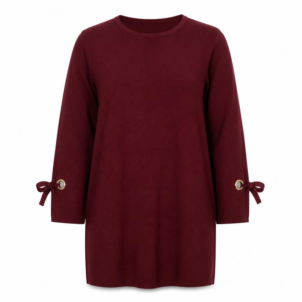 Yumi Women Red S Knit Jumper Dress Long Sleeve Tie Cuffs