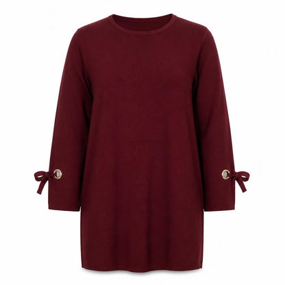 Yumi Women Red S Knit Jumper Dress Long Sleeve Tie Cuffs
