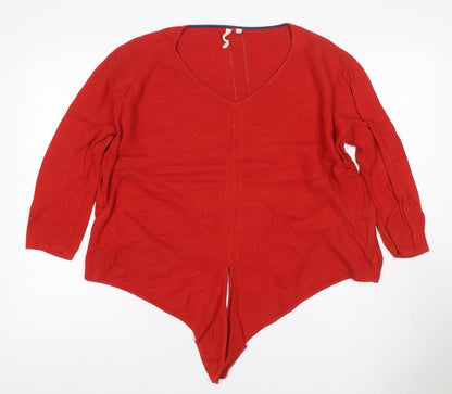 White Stuff Women Red UK 12 V-Neck Cotton Knit Pullover Jumper