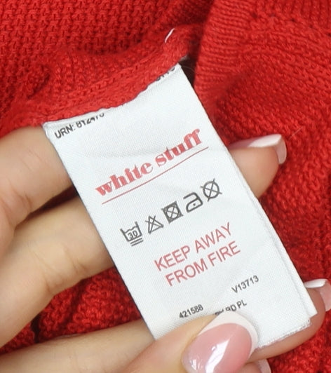 White Stuff Women Red UK 12 V-Neck Cotton Knit Pullover Jumper
