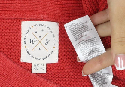 White Stuff Women’s Red UK 14 Cotton Knit Boat Neck Jumper Pockets