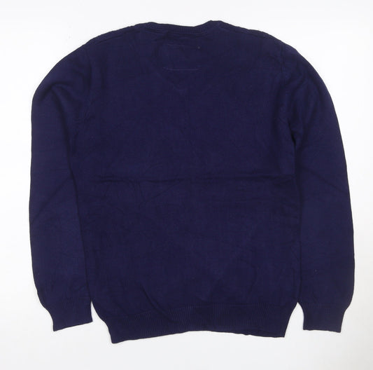 Tulchan Women Navy M Cable-Knit V-Neck Cotton Pullover Jumper