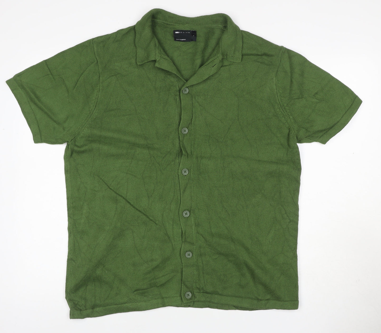 ASOS Design Men’s Green L Short Sleeve Cotton Button Cardigan Collared