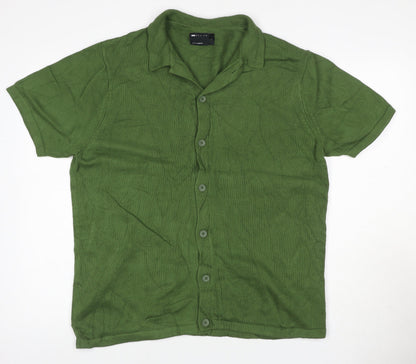 ASOS Design Men’s Green L Short Sleeve Cotton Button Cardigan Collared