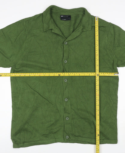 ASOS Design Men’s Green L Short Sleeve Cotton Button Cardigan Collared