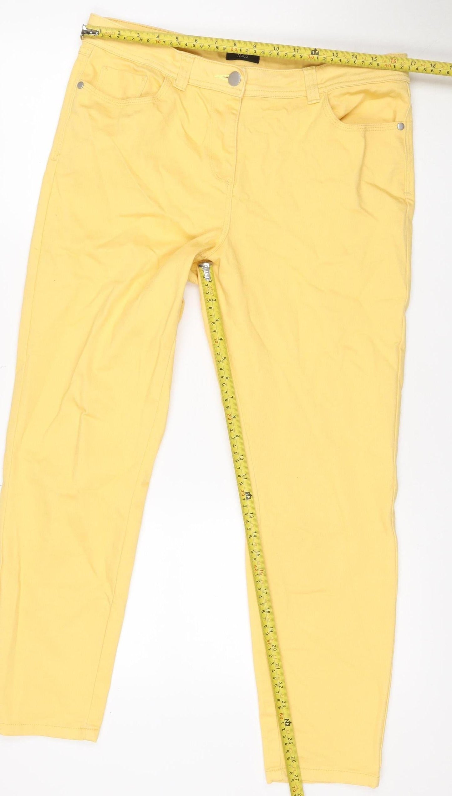 M&Co Women Yellow Size 14 Straight Stretch 5-Pocket Jeans