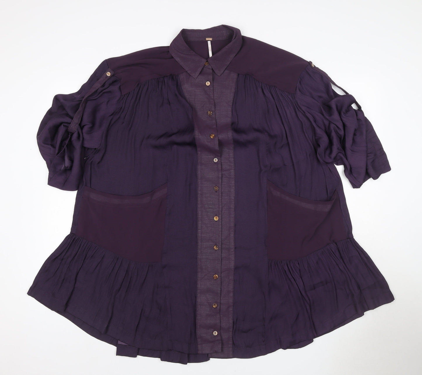 Free People Women Purple XS Bohemian Pleated Shirt Dress