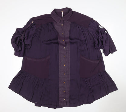 Free People Women Purple XS Bohemian Pleated Shirt Dress