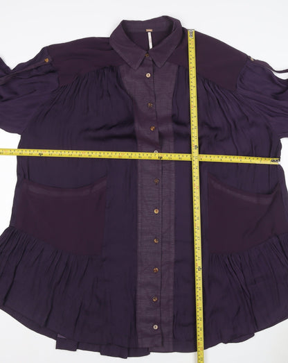 Free People Women Purple XS Bohemian Pleated Shirt Dress