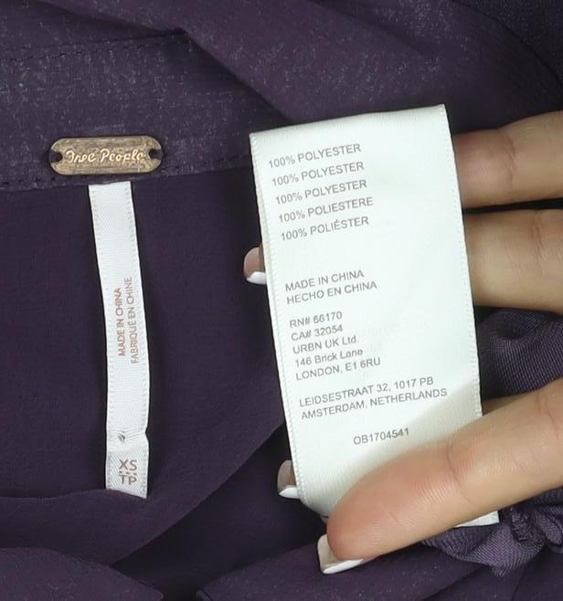 Free People Women Purple XS Bohemian Pleated Shirt Dress