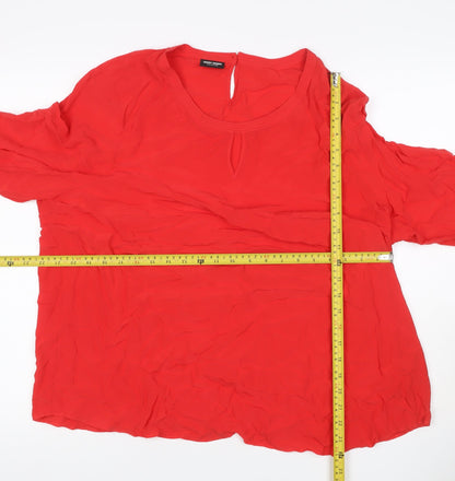 Gerry Weber Women Red UK 22 Viscose Long Sleeve Keyhole Blouse
