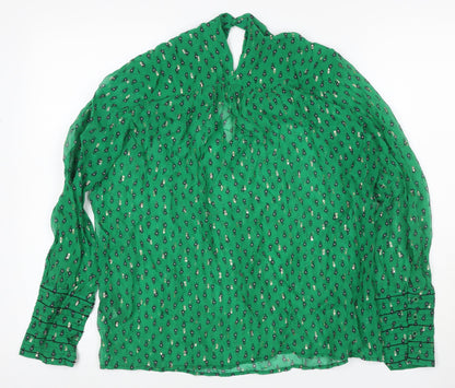 ba&sh Women Green UK 6 Geometric Metallic Long Sleeve Tunic Blouse