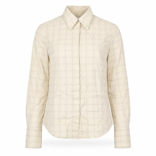 Next Women Beige Check Cotton Button-Up Shirt UK 8 Long Sleeve Collared