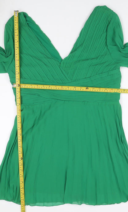 Boohoo Women Green UK 16 Pleated V-Neck Fit & Flare Party Dress