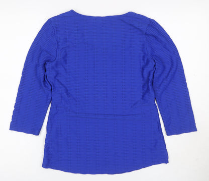 Per Una Women's Blue Size 12 Basic Textured Stretch Long Sleeve Blouse