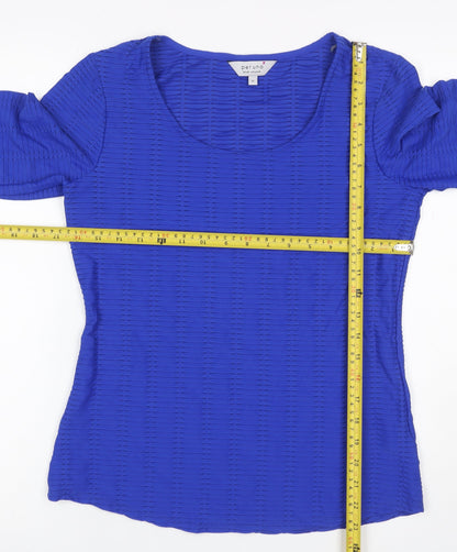 Per Una Women's Blue Size 12 Basic Textured Stretch Long Sleeve Blouse