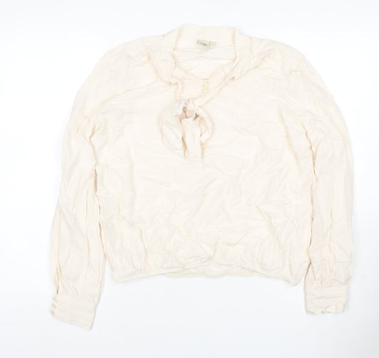 Canyon Traders Women Ivory UK 14 Ruffle Tie Neck Long Sleeve Blouse