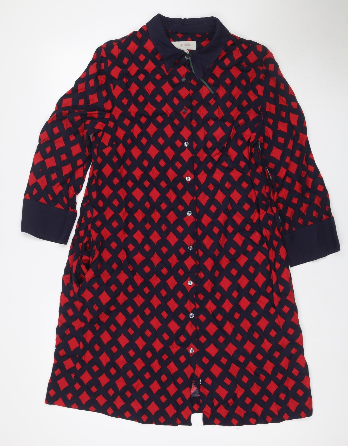 Hobbs Women Multicoloured Geometric Shirt Dress UK 12 Long Sleeve