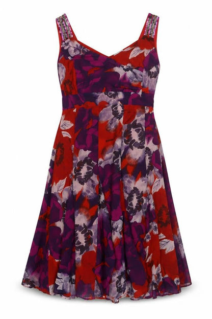 Per Una Women Red Floral UK 16 A-Line One Shoulder Chiffon Midi Dress