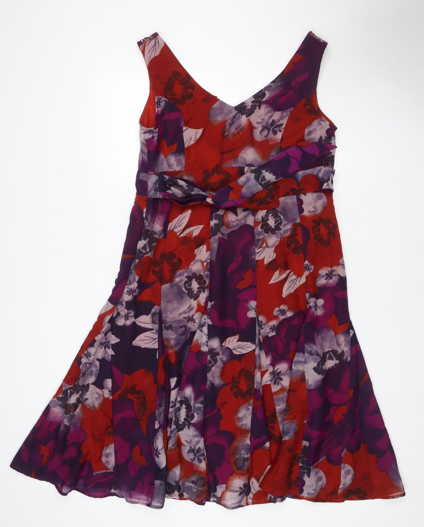 Per Una Women Red Floral UK 16 A-Line One Shoulder Chiffon Midi Dress