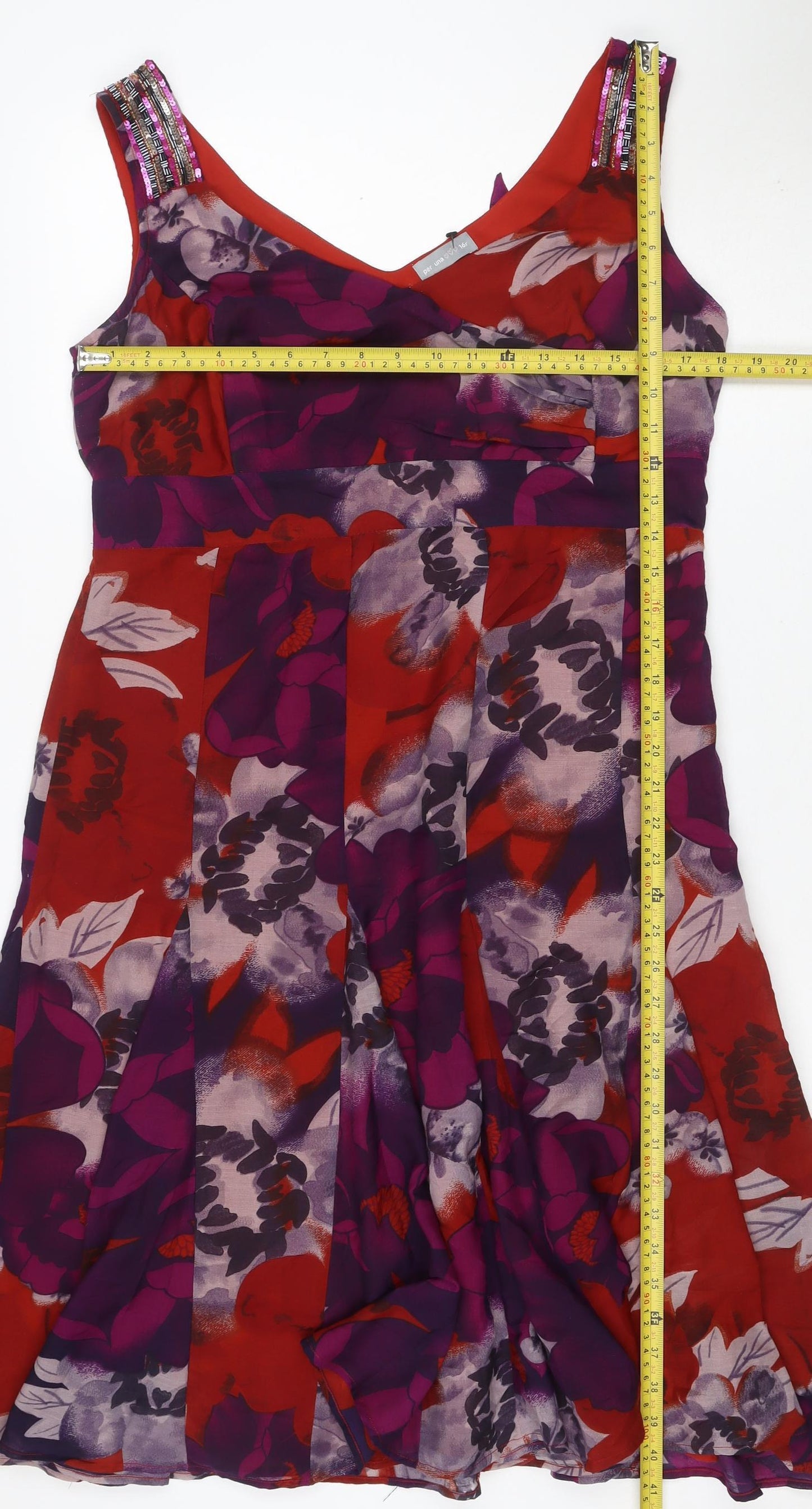 Per Una Women Red Floral UK 16 A-Line One Shoulder Chiffon Midi Dress