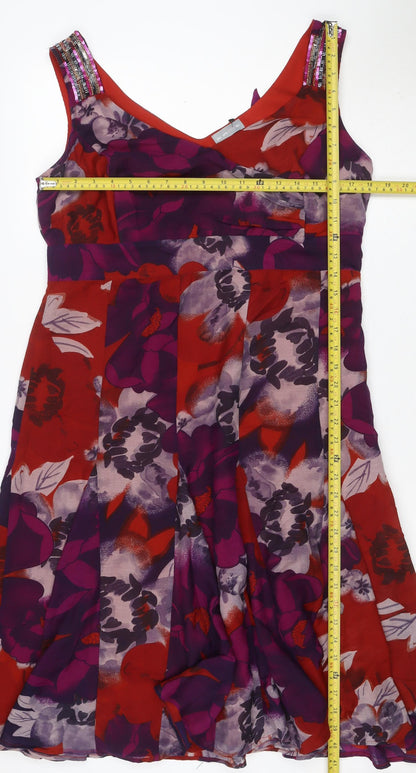 Per Una Women Red Floral UK 16 A-Line One Shoulder Chiffon Midi Dress