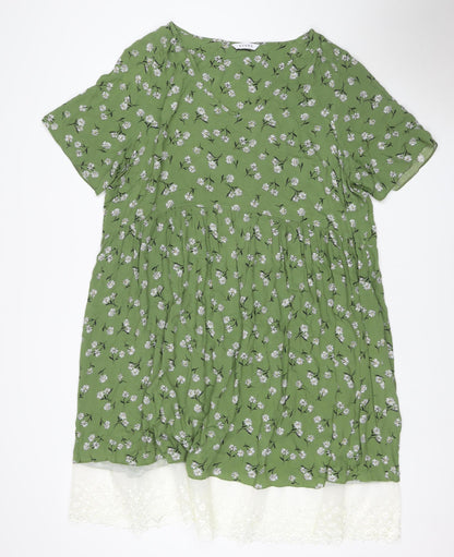 Evans Women Green Floral Lace Hem Fit & Flare Dress UK 24