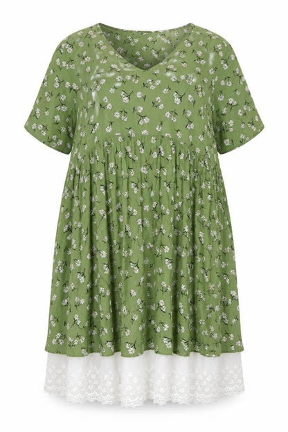 Evans Women Green Floral Lace Hem Fit & Flare Dress UK 24