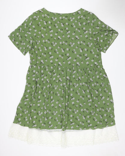 Evans Women Green Floral Lace Hem Fit & Flare Dress UK 24