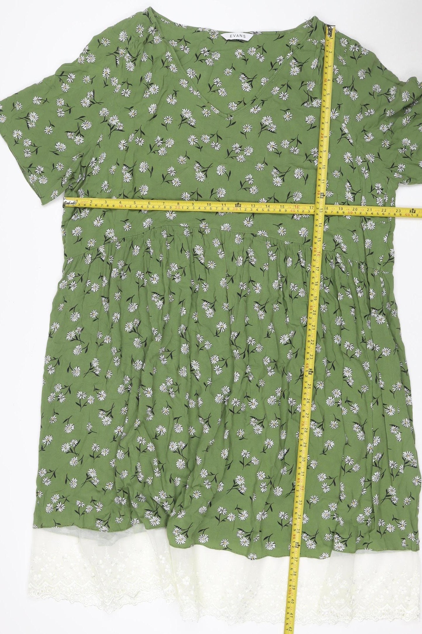 Evans Women Green Floral Lace Hem Fit & Flare Dress UK 24